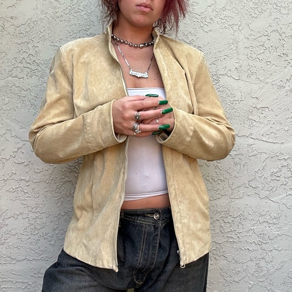 Y2k Genuine Leather Suede Moto Style Jacket - Picture 9 of 10